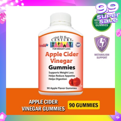 21ST CENTURY Apple Cider Vinegar Gummies Apple Flavour Vegetarian Gelatin Free (Support Weight Loss Reduce Appetite & Digestion) 90s