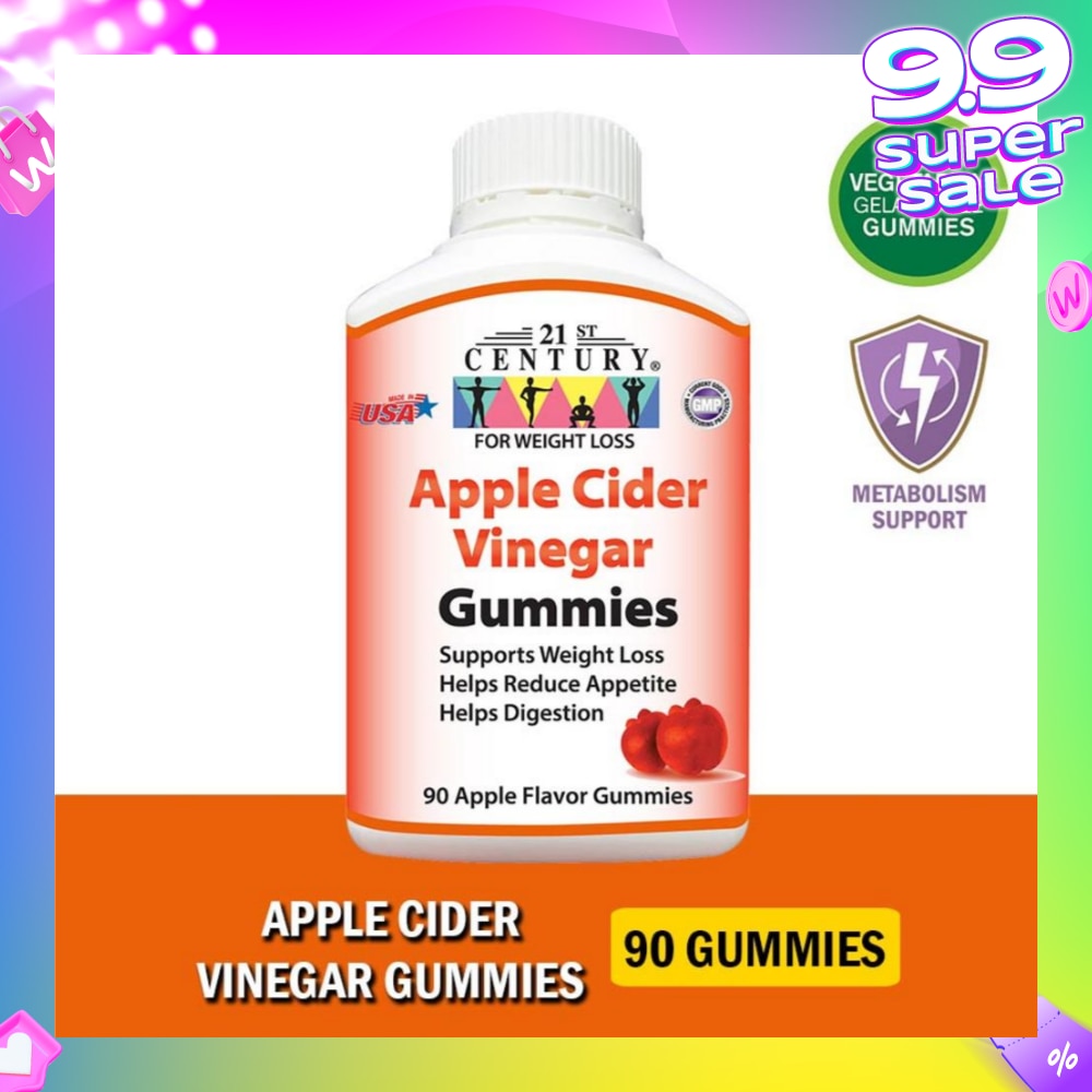Apple Cider Vinegar Gummies Apple Flavour Vegetarian Gelatin Free (Support Weight Loss Reduce Appetite & Digestion) 90s