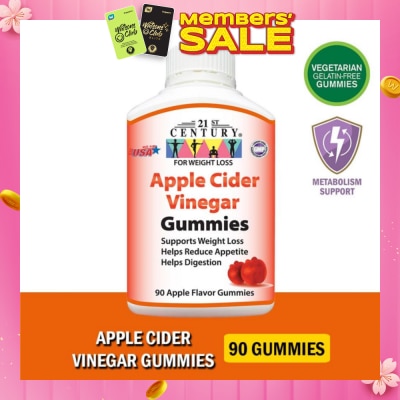 21ST CENTURY Apple Cider Vinegar Gummies Apple Flavour Vegetarian Gelatin Free (Support Weight Loss Reduce Appetite & Digestion) 90s