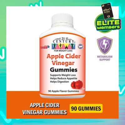 21ST CENTURY Apple Cider Vinegar Gummies Apple Flavour Vegetarian Gelatin Free (Support Weight Loss Reduce Appetite & Digestion) 90s