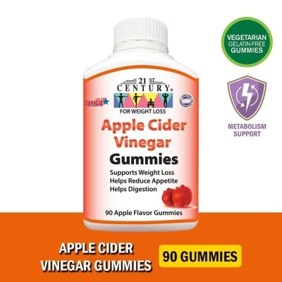 21ST CENTURY Apple Cider Vinegar Gummies Apple Flavour Vegetarian Gelatin Free (Support Weight Loss Reduce Appetite & Digestion) 90s