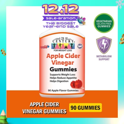 21ST CENTURY Apple Cider Vinegar Gummies Apple Flavour Vegetarian Gelatin Free (Support Weight Loss Reduce Appetite & Digestion) 90s