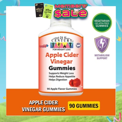 21ST CENTURY - Apple Cider Vinegar Gummies Apple Flavour Vegetarian Gelatin Free (Support Weight Loss Reduce Appetite & Digestion) 90s