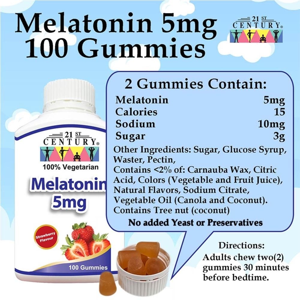 Melatonin 5mg Gummies Strawberry Flavour Vegetarian Gelatin Free (For Sleep Support) 100s