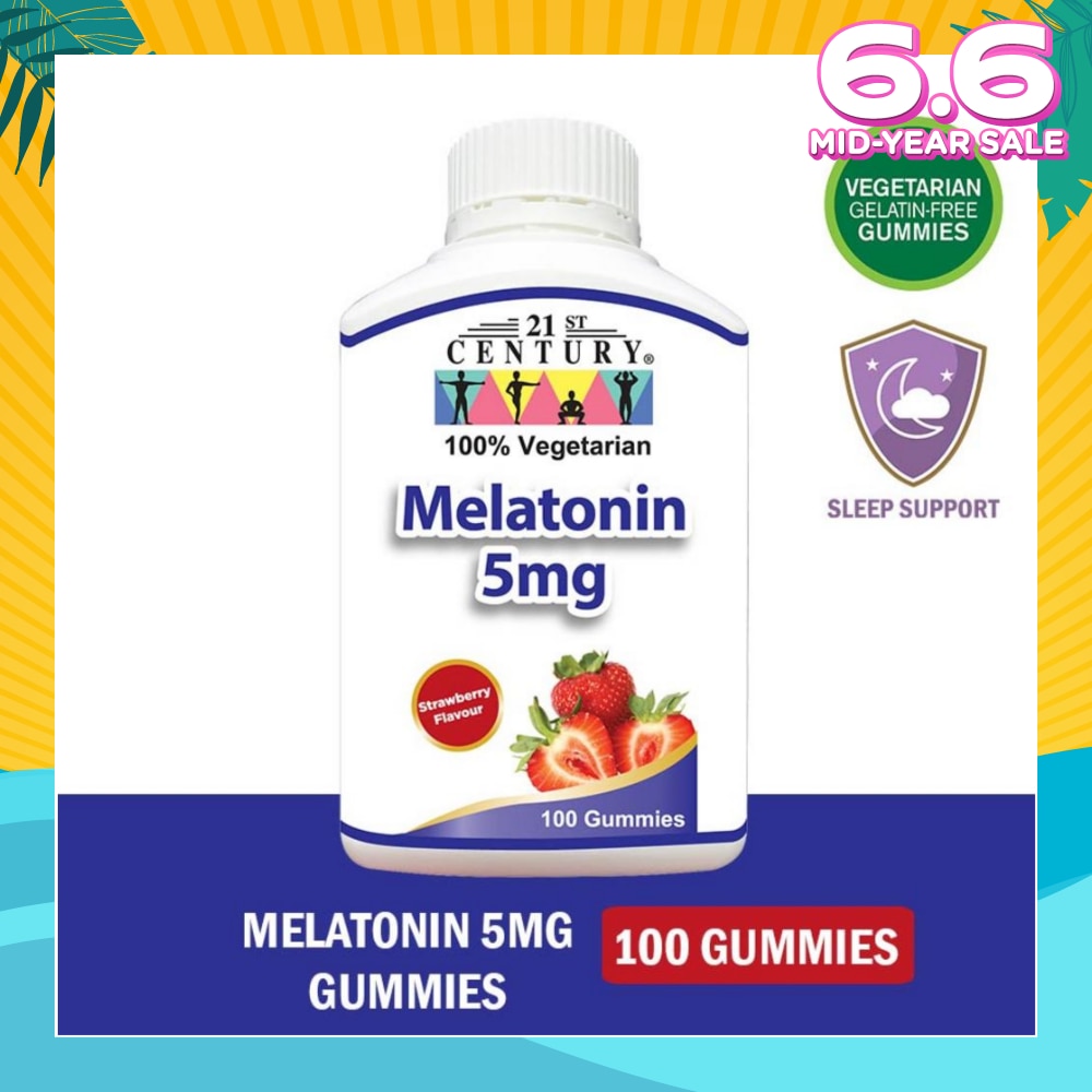 Melatonin 5mg Gummies Strawberry Flavour Vegetarian Gelatin Free (For Sleep Support) 100s