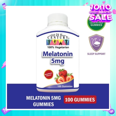 21ST CENTURY Melatonin 5mg Gummies Strawberry Flavour Vegetarian Gelatin Free (For Sleep Support) 100s