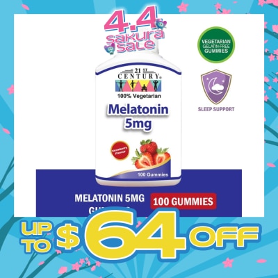 21ST CENTURY - Melatonin 5mg Gummies Strawberry Flavour Vegetarian Gelatin Free (For Sleep Support) 100s