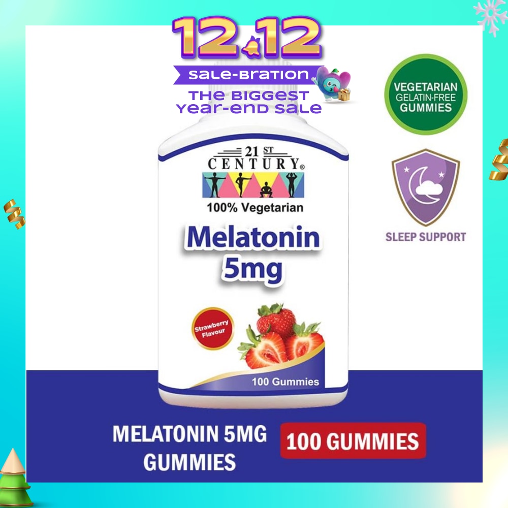 Melatonin 5mg Gummies Strawberry Flavour Vegetarian Gelatin Free (For Sleep Support) 100s