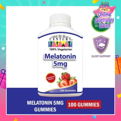 21ST CENTURY Melatonin 5mg Gummies Strawberry Flavour Vegetarian Gelatin Free (For Sleep Support) 100s