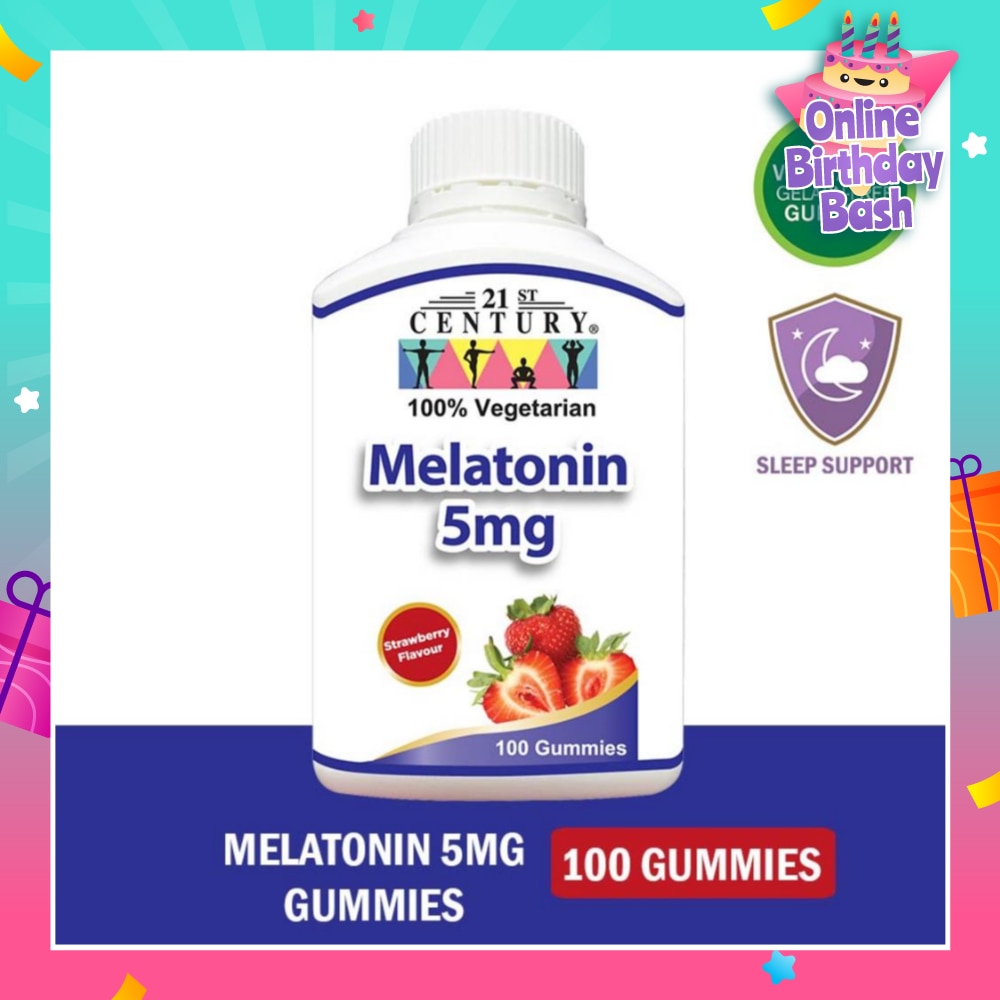 Melatonin 5mg Gummies Strawberry Flavour Vegetarian Gelatin Free (For Sleep Support) 100s