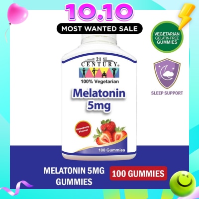 21ST CENTURY Melatonin 5mg Gummies Strawberry Flavour Vegetarian Gelatin Free (For Sleep Support) 100s image
