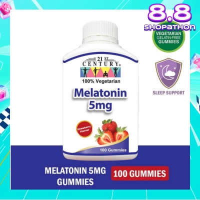21ST CENTURY Melatonin 5mg Gummies Strawberry Flavour Vegetarian Gelatin Free (For Sleep Support) 100s