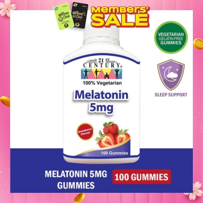 21ST CENTURY Melatonin 5mg Gummies Strawberry Flavour Vegetarian Gelatin Free (For Sleep Support) 100s