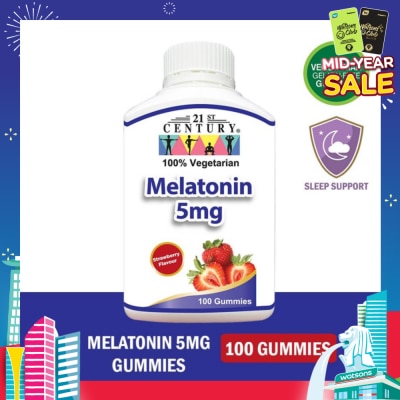 21ST CENTURY Melatonin 5mg Gummies Strawberry Flavour Vegetarian Gelatin Free (For Sleep Support) 100s