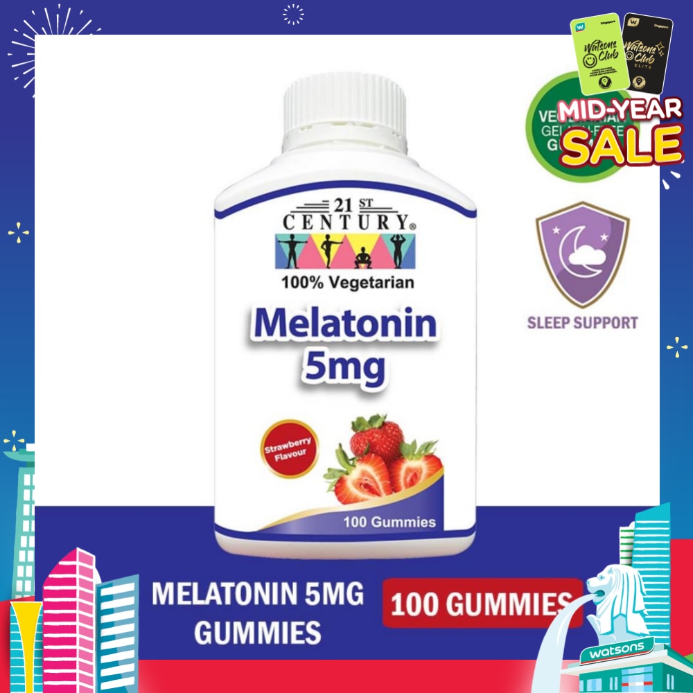 Melatonin 5mg Gummies Strawberry Flavour Vegetarian Gelatin Free (For Sleep Support) 100s