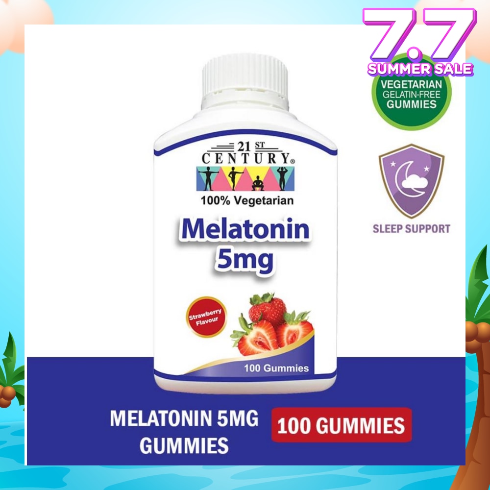 Melatonin 5mg Gummies Strawberry Flavour Vegetarian Gelatin Free (For Sleep Support) 100s
