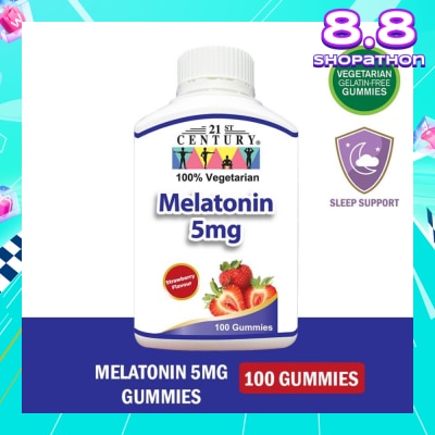 21ST CENTURY Melatonin 5mg Gummies Strawberry Flavour Vegetarian Gelatin Free (For Sleep Support) 100s