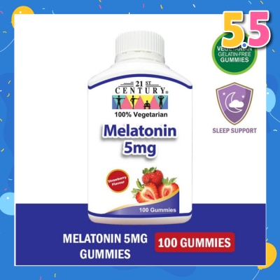 21ST CENTURY Melatonin 5mg Gummies Strawberry Flavour Vegetarian Gelatin Free (For Sleep Support) 100s