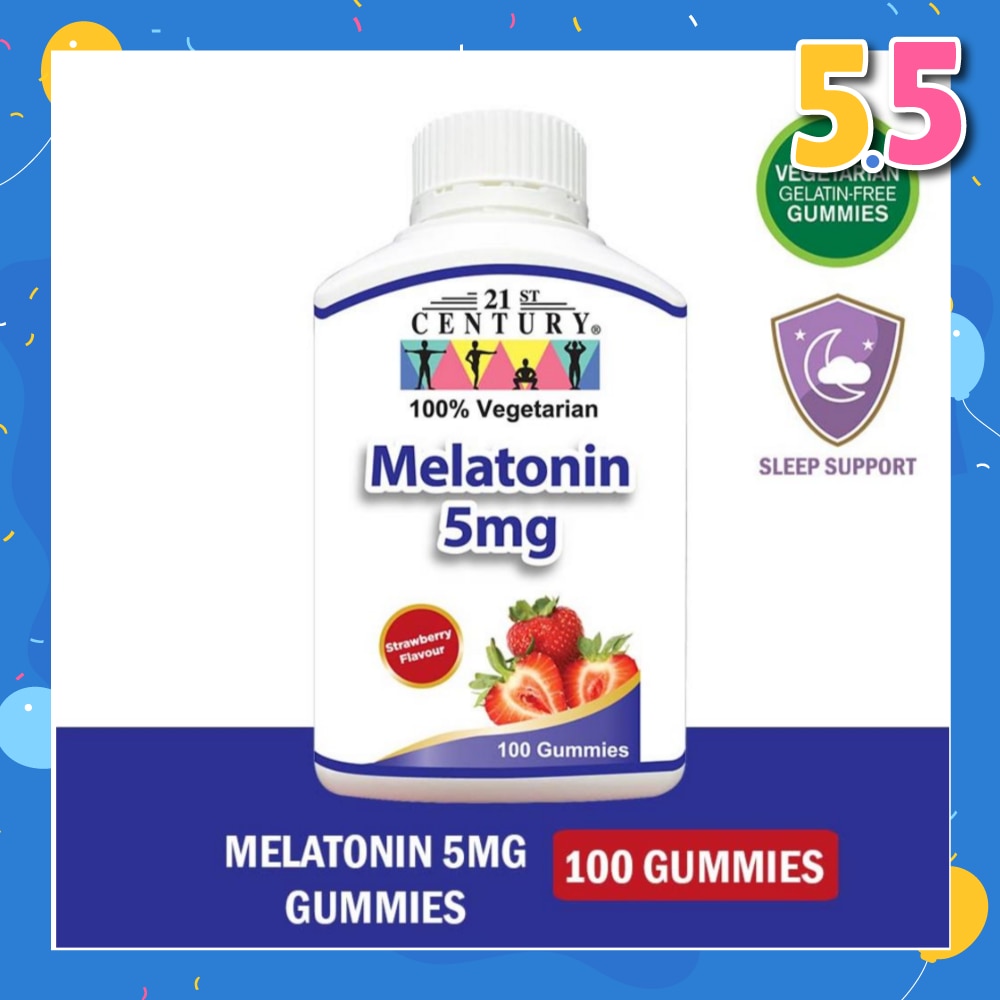 Melatonin 5mg Gummies Strawberry Flavour Vegetarian Gelatin Free (For Sleep Support) 100s