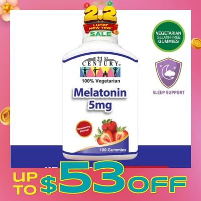 21ST CENTURY Melatonin 5mg Gummies Strawberry Flavour Vegetarian Gelatin Free (For Sleep Support) 100s
