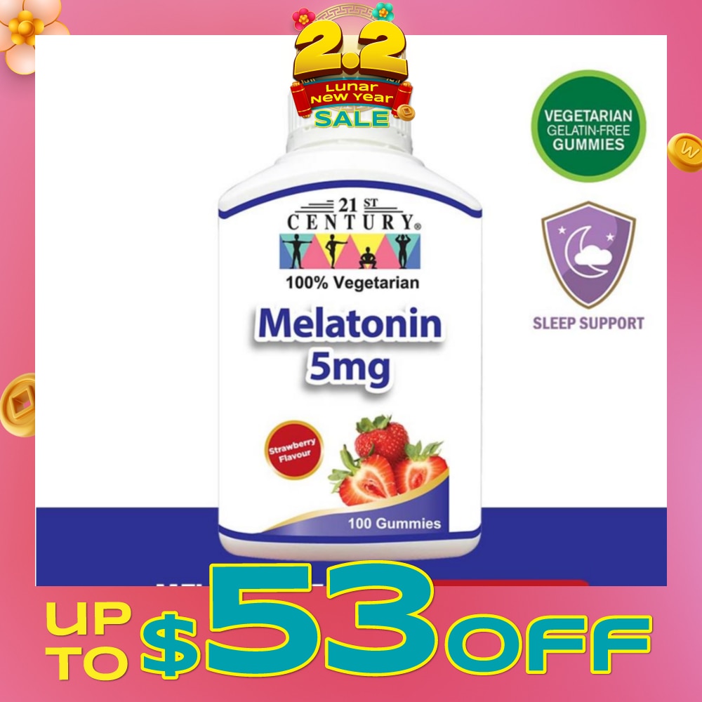 Melatonin 5mg Gummies Strawberry Flavour Vegetarian Gelatin Free (For Sleep Support) 100s