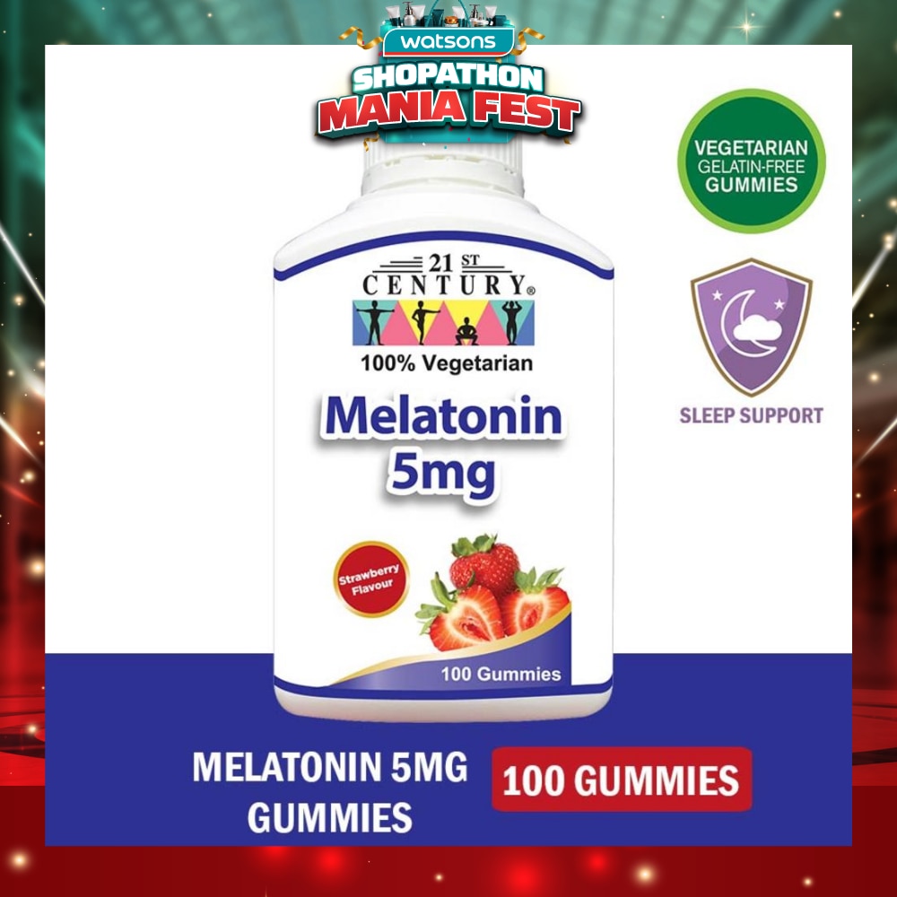 Melatonin 5mg Gummies Strawberry Flavour Vegetarian Gelatin Free (For Sleep Support) 100s