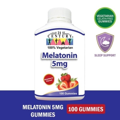 21ST CENTURY Melatonin 5mg Gummies Strawberry Flavour Vegetarian Gelatin Free (For Sleep Support) 100s