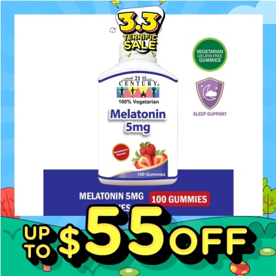 21ST CENTURY Melatonin 5mg Gummies Strawberry Flavour Vegetarian Gelatin Free (For Sleep Support) 100s