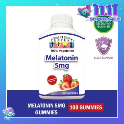 21ST CENTURY Melatonin 5mg Gummies Strawberry Flavour Vegetarian Gelatin Free (For Sleep Support) 100s