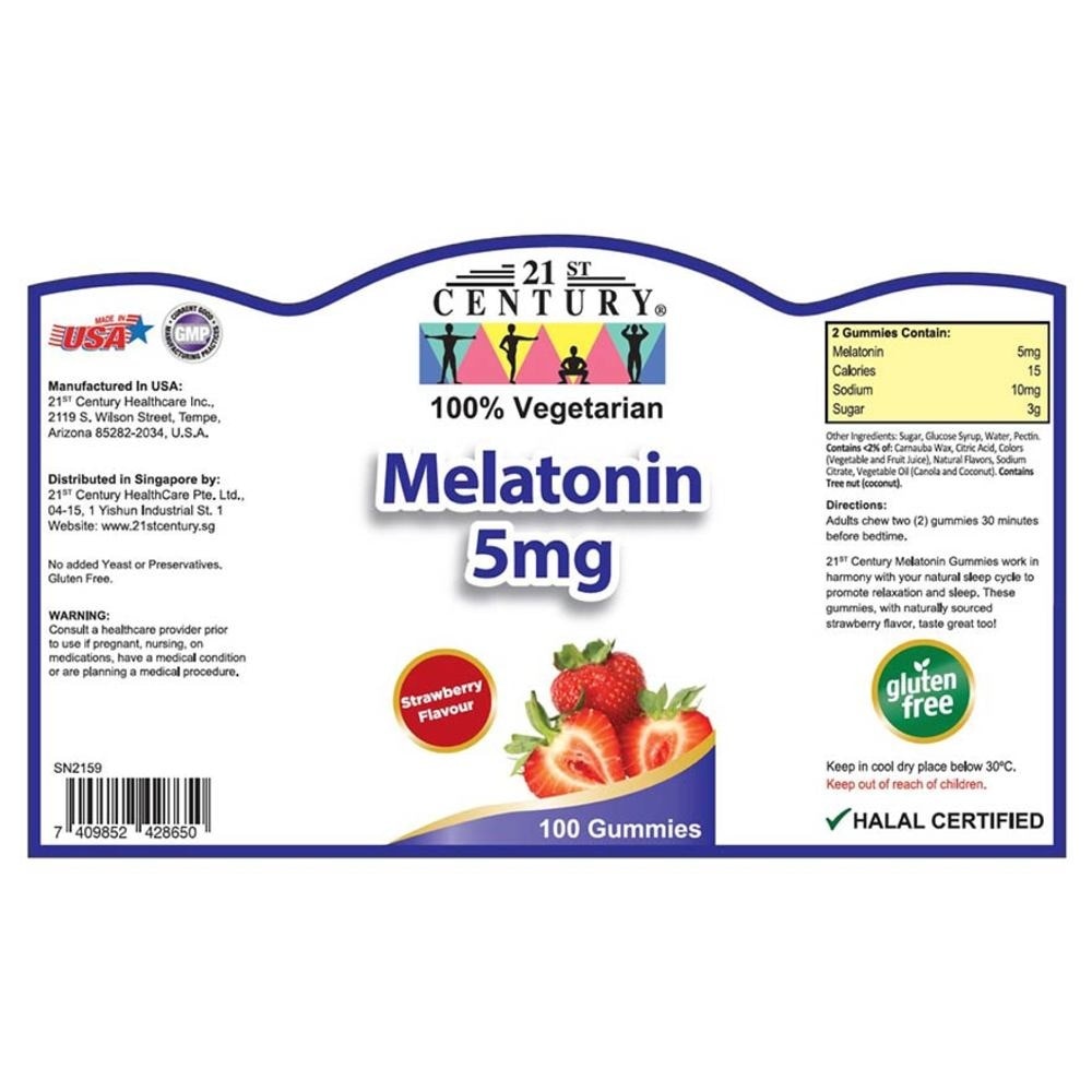 Melatonin 5mg Gummies Strawberry Flavour Vegetarian Gelatin Free (For Sleep Support) 100s