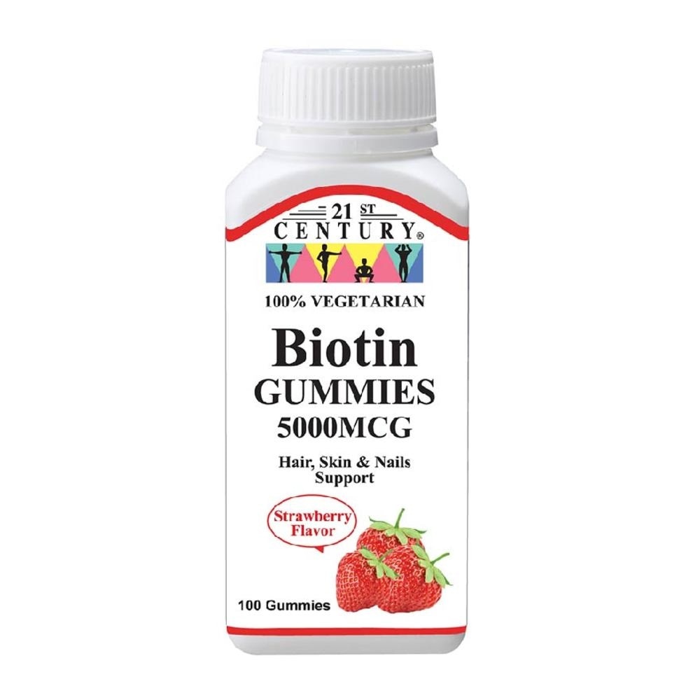 Biotin 5000MCG Gummies Strawberry Flavour Vegetarian Gelatin Free (For Hair Skin & Nail Support) 100s