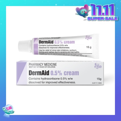 EGO QV DermAid 0.5% Cream (Use For Relief Of Minor Skin Irritations, Sunburn, Itching & Rashes Due To Eczema & Dermatitis) 15g