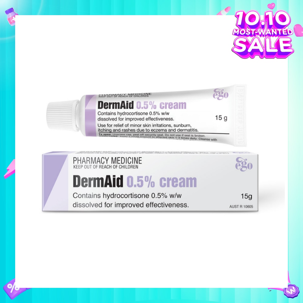 DermAid 0.5% Cream (Use For Relief Of Minor Skin Irritations, Sunburn, Itching & Rashes Due To Eczema & Dermatitis) 15g