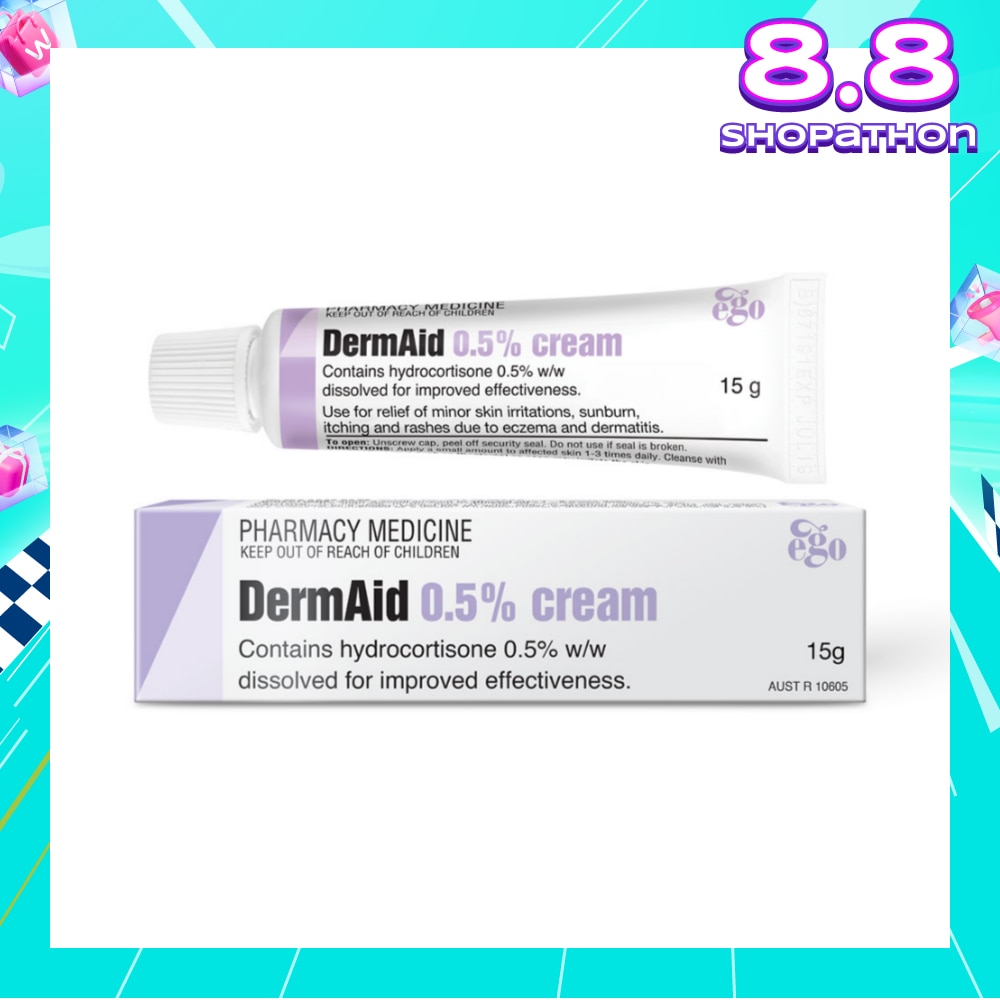DermAid 0.5% Cream (Use For Relief Of Minor Skin Irritations, Sunburn, Itching & Rashes Due To Eczema & Dermatitis) 15g