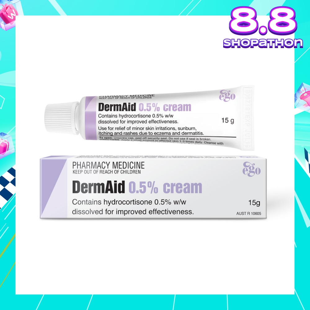 DermAid 0.5% Cream (Use For Relief Of Minor Skin Irritations, Sunburn, Itching & Rashes Due To Eczema & Dermatitis) 15g