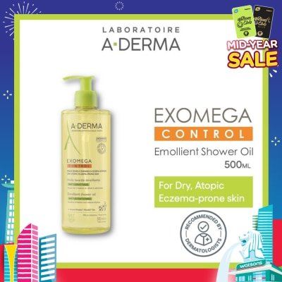 ADERMA Exomega Control Emollient Shower Oil Bodywash (Anti-Scratching Suitable for Infants Children & Adults) 500ml