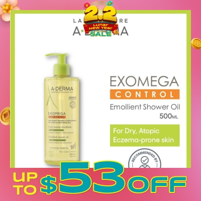 ADERMA Exomega Control Emollient Shower Oil Bodywash (Anti-Scratching Suitable for Infants Children & Adults) 500ml