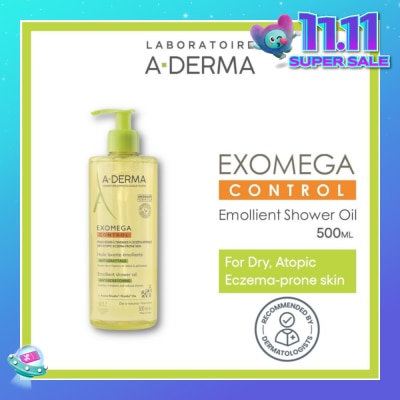 ADERMA Exomega Control Emollient Shower Oil Bodywash (Anti-Scratching Suitable for Infants Children & Adults) 500ml