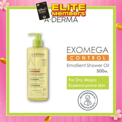 ADERMA Exomega Control Emollient Shower Oil Bodywash (Anti-Scratching Suitable for Infants Children & Adults) 500ml