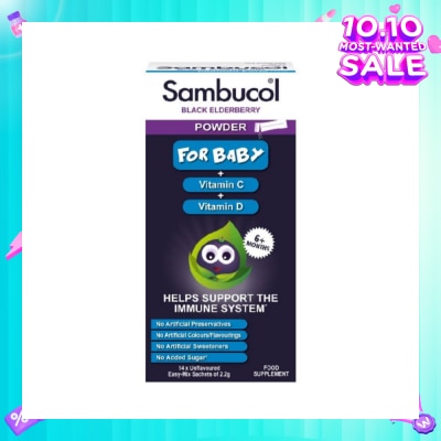 SAMBUCOL Black Elderberry Vitamin C + Vitamin D Unflavoured Easy Mix Powder Sachets for Baby 2.2g (Help Support Immune System) 14s
