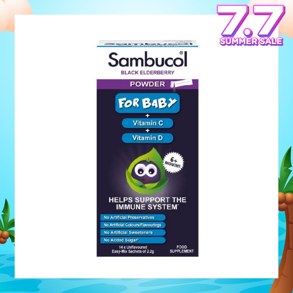 Black Elderberry Vitamin C + Vitamin D Unflavoured Easy Mix Powder Sachets for Baby 2.2g (Help Support Immune System) 14s