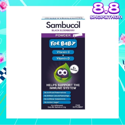 SAMBUCOL Black Elderberry Vitamin C + Vitamin D Unflavoured Easy Mix Powder Sachets for Baby 2.2g (Help Support Immune System) 14s
