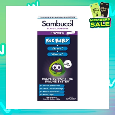 SAMBUCOL Black Elderberry Vitamin C + Vitamin D Unflavoured Easy Mix Powder Sachets for Baby 2.2g (Help Support Immune System) 14s