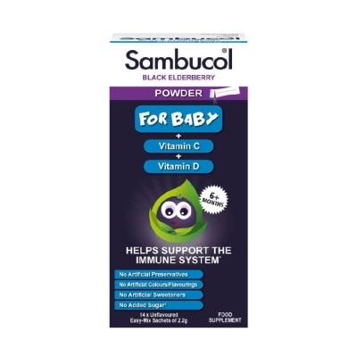 SAMBUCOL Black Elderberry Vitamin C + Vitamin D Unflavoured Easy Mix Powder Sachets for Baby 2.2g (Help Support Immune System) 14s