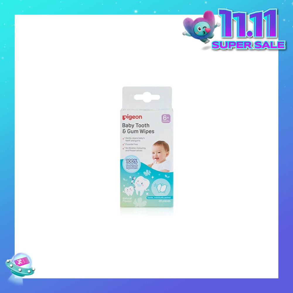 Baby Tooth & Gum Wipes Fluoride Free Natural Flavour Sterile Individually Packed (For 6 months +) 20s
