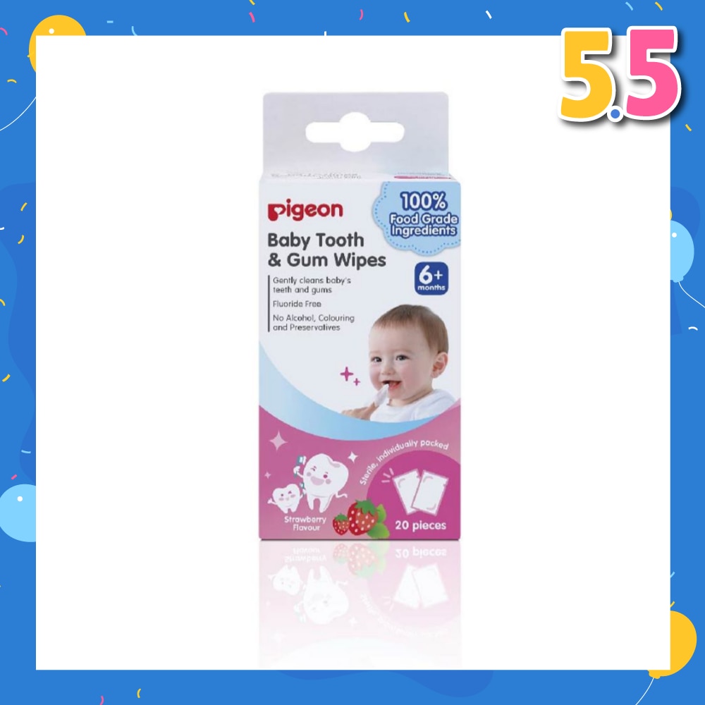 Baby Tooth & Gum Wipes Fluoride Free Strawberry Flavour Sterile Individually Packed (For 6 months +) 20s