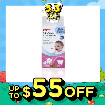 PIGEON Baby Tooth & Gum Wipes Fluoride Free Strawberry Flavour Sterile Individually Packed (For 6 months +) 20s