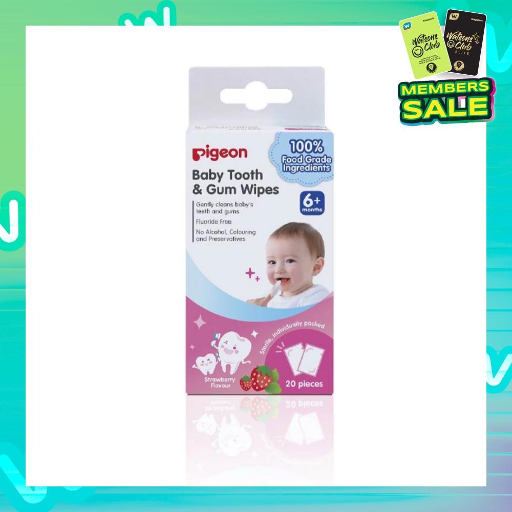 Baby Tooth & Gum Wipes Fluoride Free Strawberry Flavour Sterile Individually Packed (For 6 months +) 20s