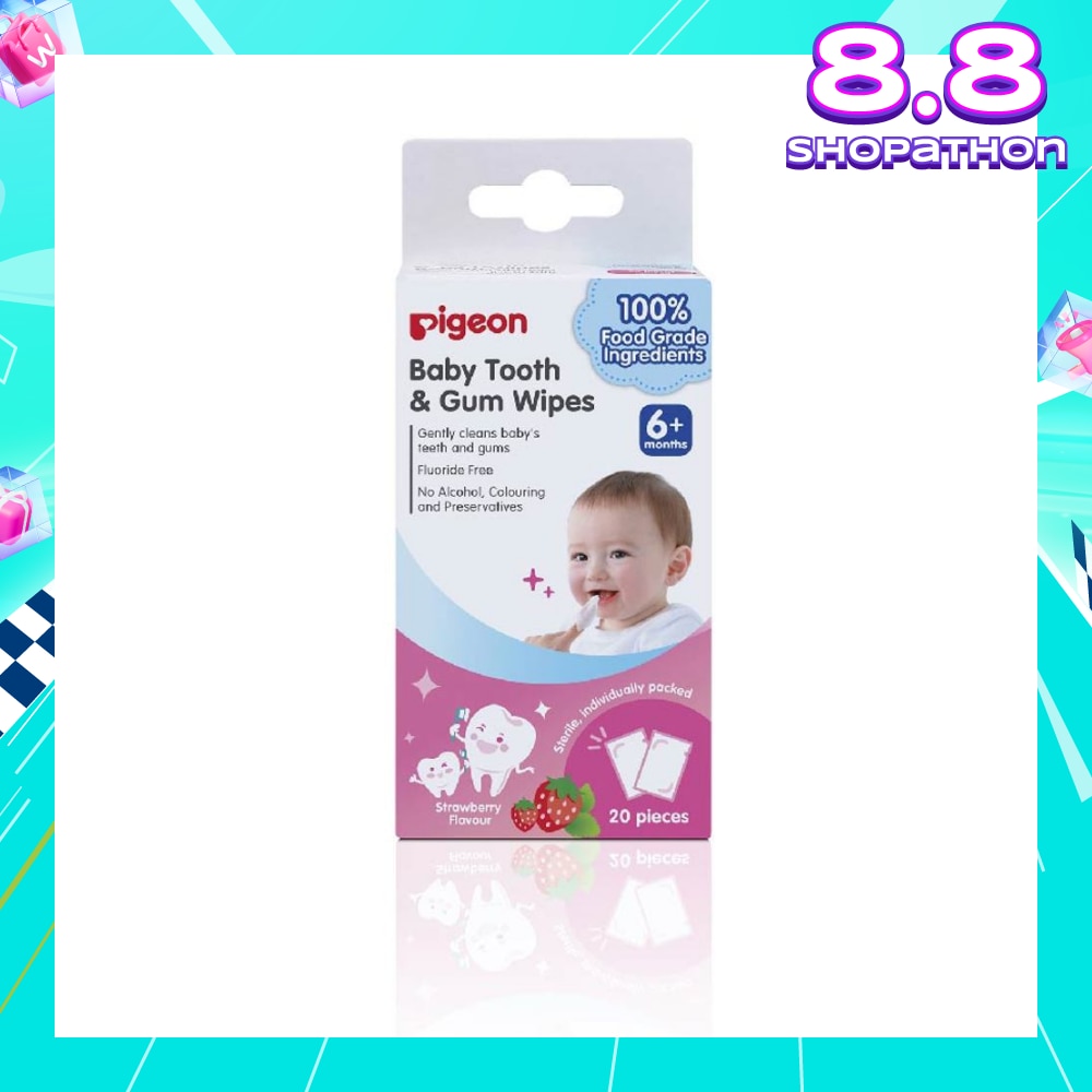 Baby Tooth & Gum Wipes Fluoride Free Strawberry Flavour Sterile Individually Packed (For 6 months +) 20s