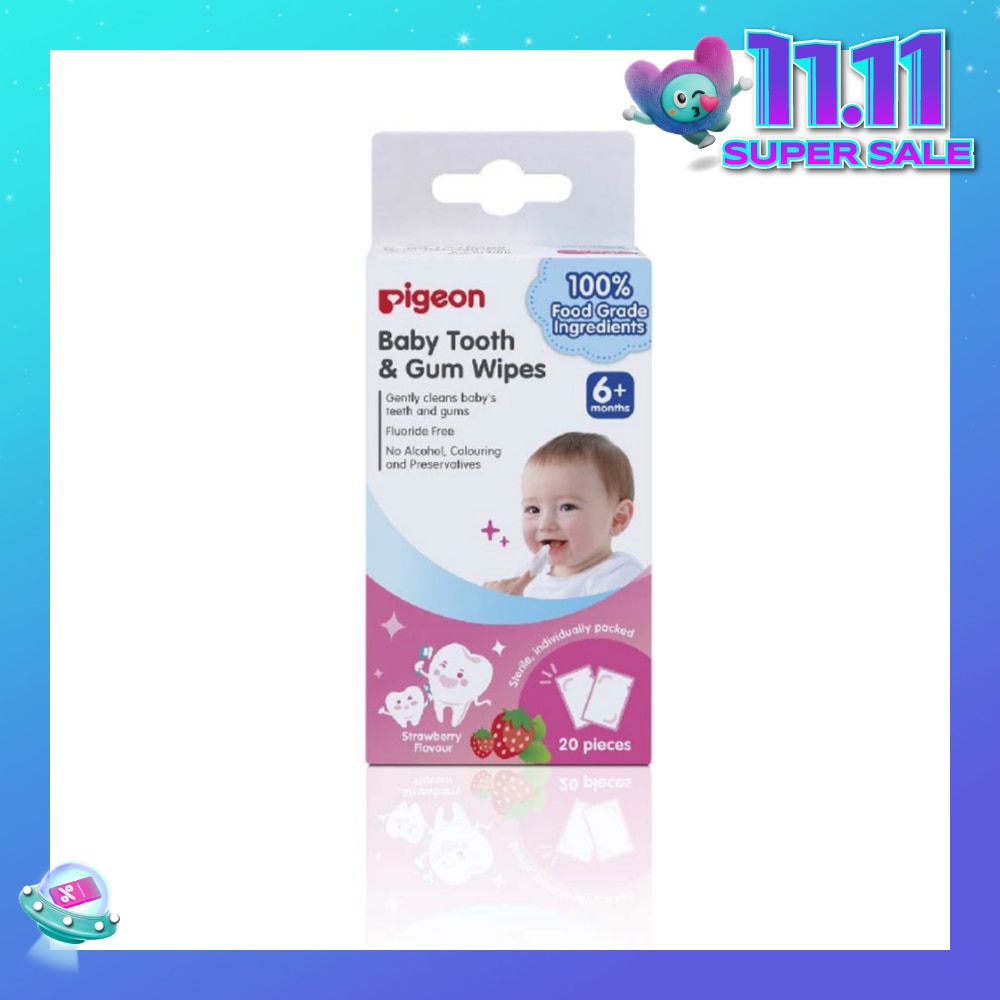 Baby Tooth & Gum Wipes Fluoride Free Strawberry Flavour Sterile Individually Packed (For 6 months +) 20s